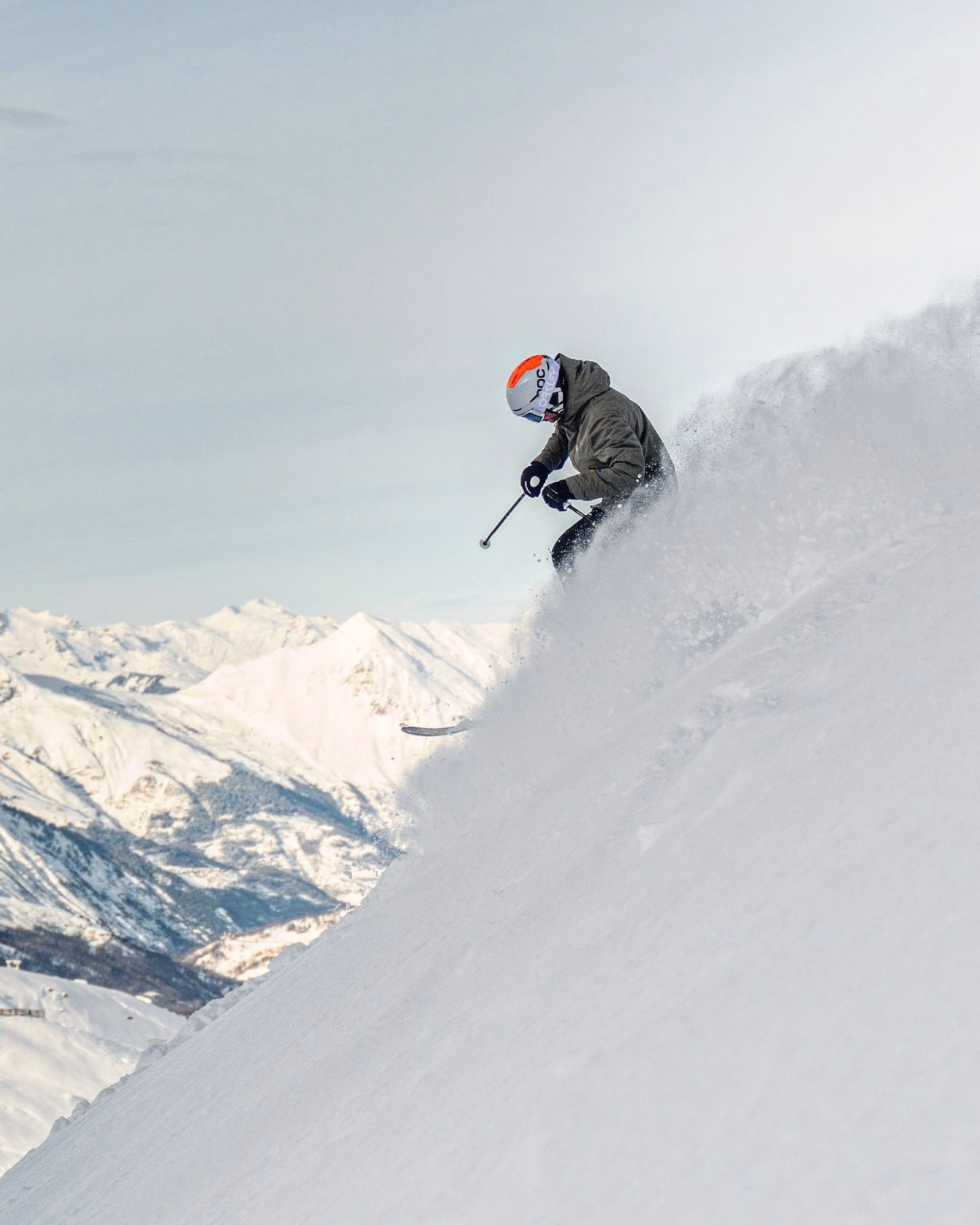 Skier descending an open face in Gulmarg